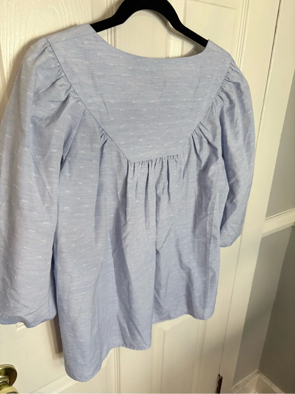 Tuckernuck Light Blue Clip Dot Peasant Blouse Balloon Sleeve Medium